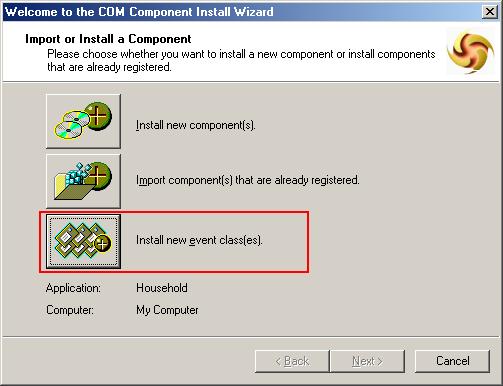 Figure 3: The COM Component install Wizard offers a special feature to install Event Classes