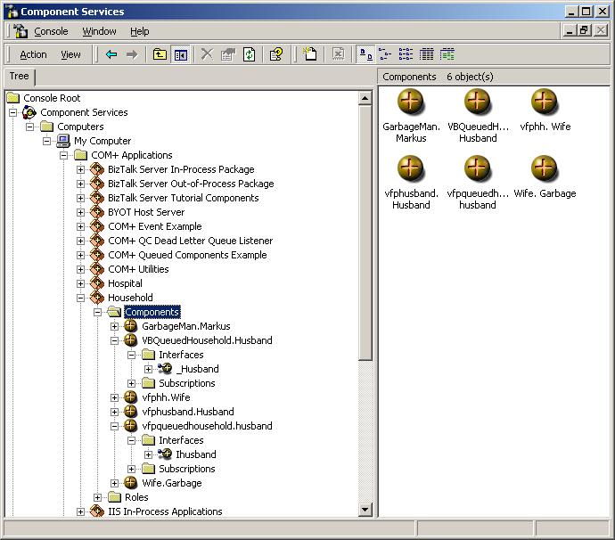 Figure 2 - The Component Services admin interface shows our “Household” COM+ Application. 