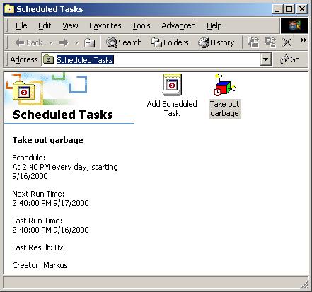 Figure 6 - We can use the Windows 2000 Task Scheduler to execute Queued Components according to an exact schedule. 