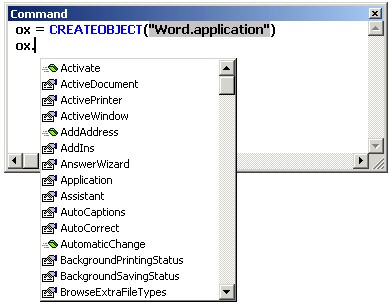 Figure 1 - An example of IntelliSense technology in Visual FoxPro 