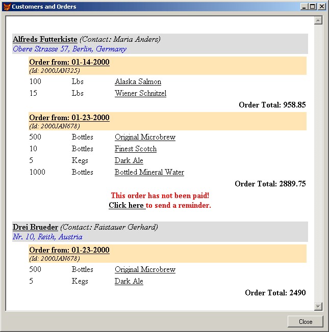 Figure 1 - We display the rendered HTML in a regular form using the Microsoft Web Browser control.