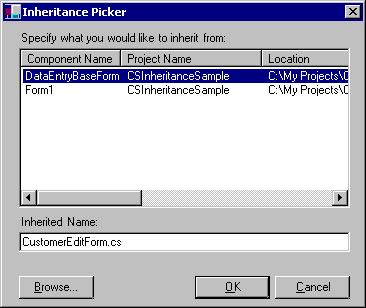 Figure 3 The Inheritance Picker is used to select the parent class of our new form.