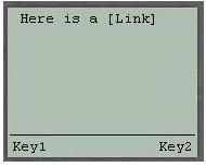 Figure 3 - When the browser is first loaded, you see the Key1 and Key2 buttons. But, on the second screen where there is more than one Option button, a menu is automatically generated for you. And, on the third screen where a hyperlink is active, the link's title and action take control of the Accept key. 