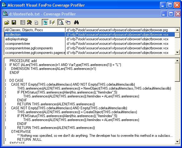 Figure 3: Visual FoxPro Coverage Profiler