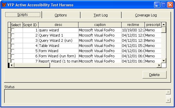 Figure 5: The Visual FoxPro Active Accessibility Test Harness