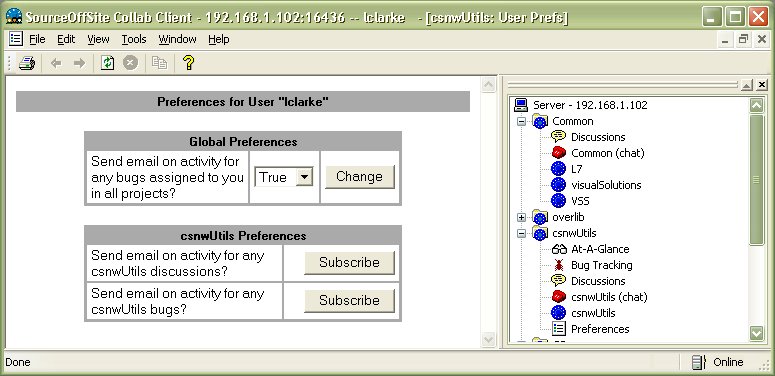 Figure 13 - For a given SOS Collab project, users may set certain events to trigger an email message to be sent to them.