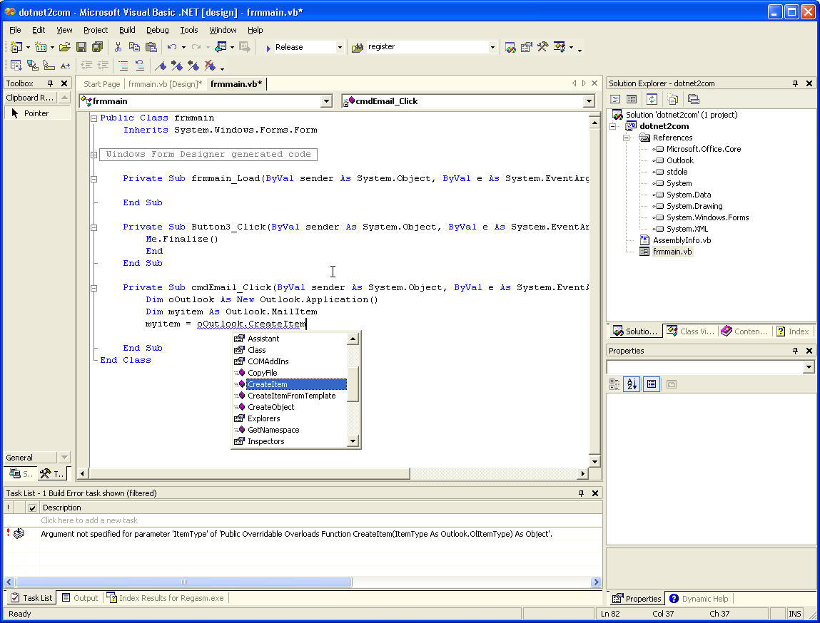Figure 3: IntelliSense works with COM Components in VS .NET in the same manner as it does in Visual Studio 6.