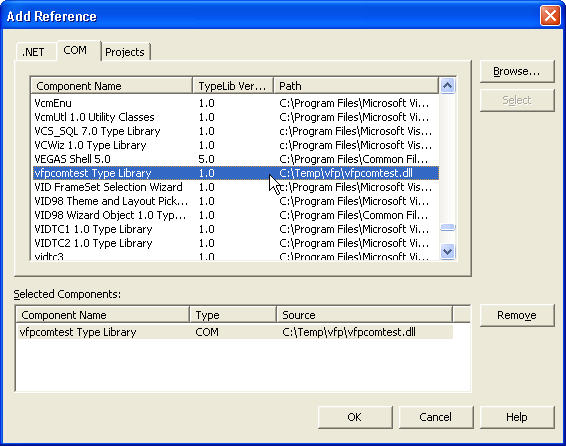 Figure 5: Custom COM Classes can also be referenced in VS .NET Applications.