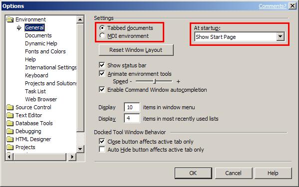 Figure 11: The Options dialog allows you to customize the IDE on a very granular level.