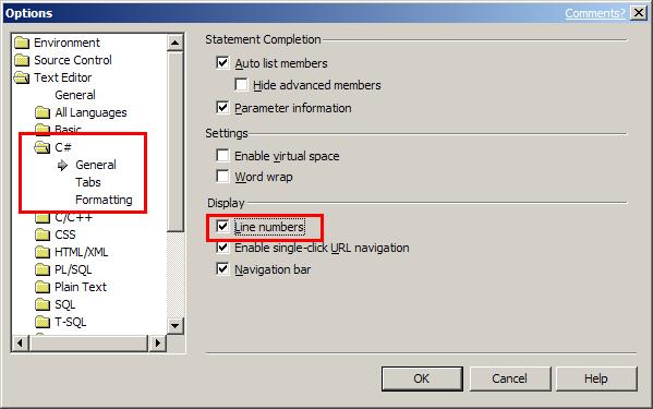 Figure 14: Under the “Text Editor” option, language-specific options can be set.