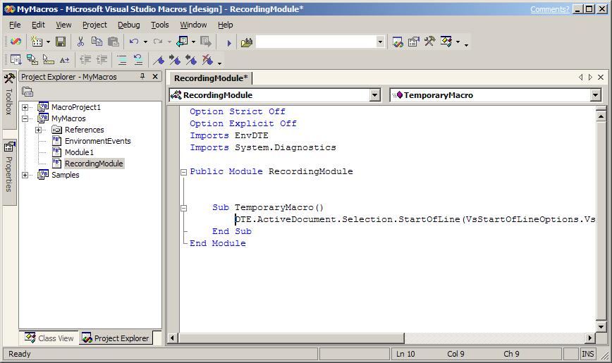 Figure 23: The Visual Studio .NET Macro Editor.