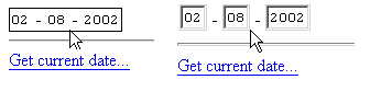 Figure 1: The DateBox control in action in a sample page. The three textbox controls have a different look-and-feel in Internet Explorer and old versions of Netscape's Communicator.
