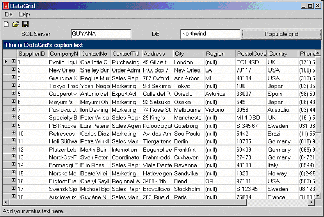 Figure 8: EiffelVision application with a Windows Forms Datagrid displaying the content of a database through ADO.NET. 