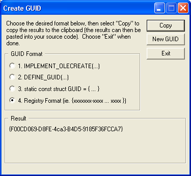 Figure 8: Visual Studio .NET provides a handy GUID generator.