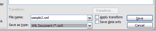 Figure 2: Choose the XML format from the lower portion of the Save As… dialog box showing the XML options.