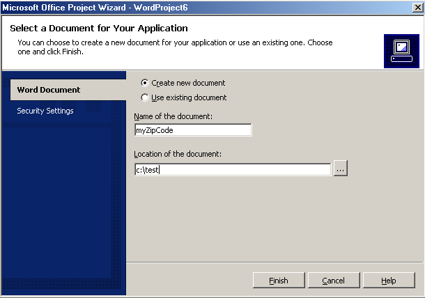 Figure 2. Choose the Create New Document option in the Microsoft Office Project Wizard.