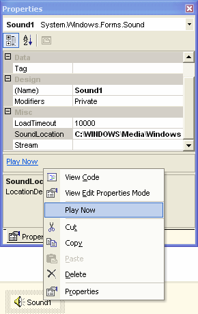 Figure 3: The Sound class simplifies the process of adding the ability to play .wav files to your application. 