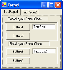 Figure 8: The FlowLayoutPanel and TableLayoutPanel classes provide a combination of container control and positional layout services while differing on the positional logic implemented. 