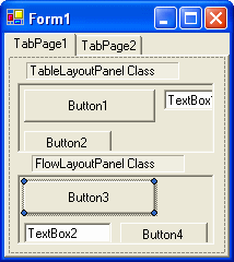 Figure 9: The TableLayoutPanel class maintains a structured approach to repositioning child controls and the FlowLayoutPanel class offers a more lenient set of positioning rules. 