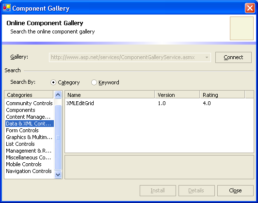 Figure 2: Installing a control from an online Component Gallery.