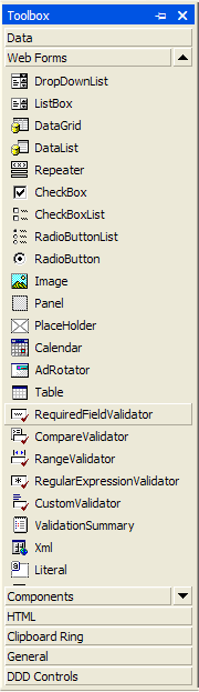 Figure 1. The ASP.NET Data Validation controls as they appear in the Visual Studio .NET Toolbox