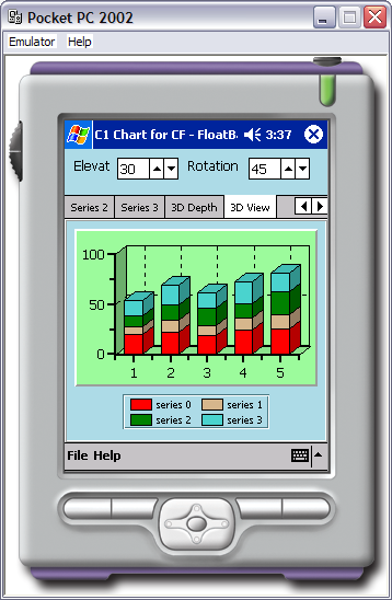 Figure 3: The MobileChart control from ComponentOne Studio™ for Mobile Devices in action. Third-party controls are on their way to extend the already vast offering of over 25 standard Windows Forms controls in the .NET Compact Framework.