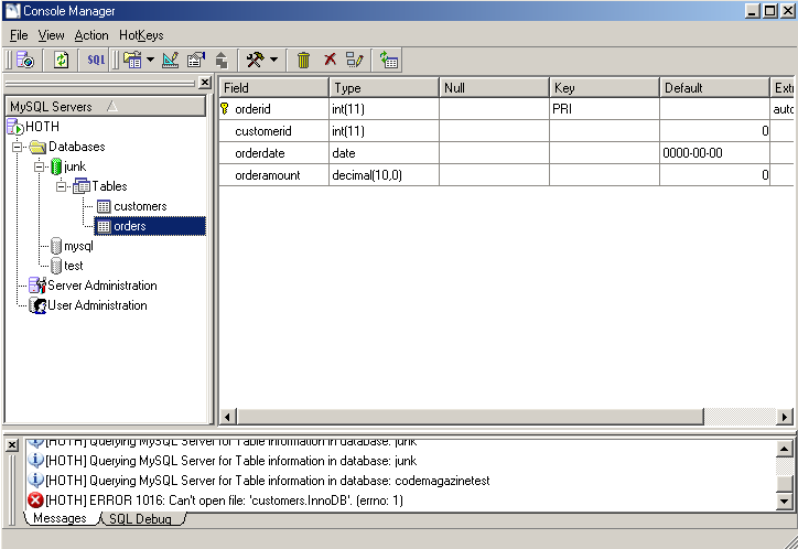 Figure 3: MySQL Control Center shows the structure of a table.