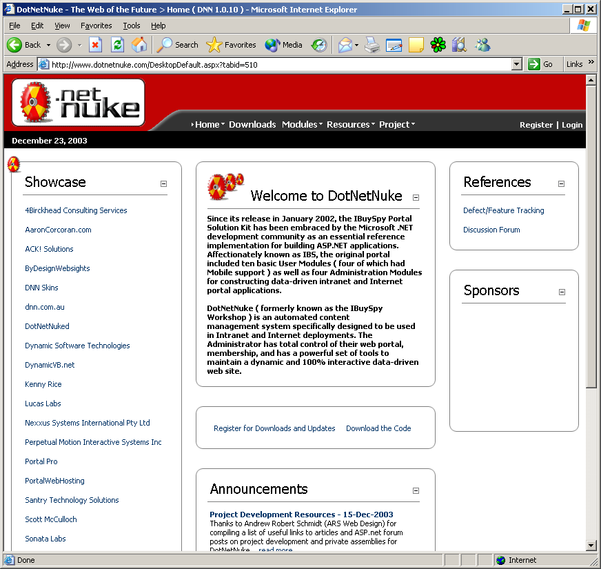 Figure 1: The DotNetNuke Web site located at <a href=