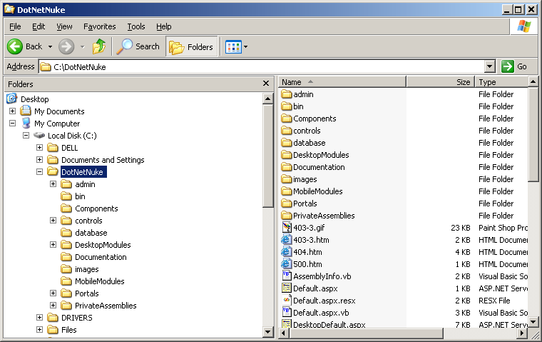 Figure 5: Here is the default directory structure created after extracting the downloaded DNN zip file.