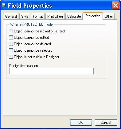Figure 3: Use the Protection tab of the Properties dialog box to set protection modes of a layout object.