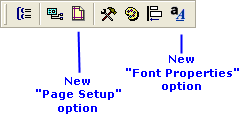 Figure 6: New options for Page Setup and Font Properties have been added to the Report Designer toolbar.