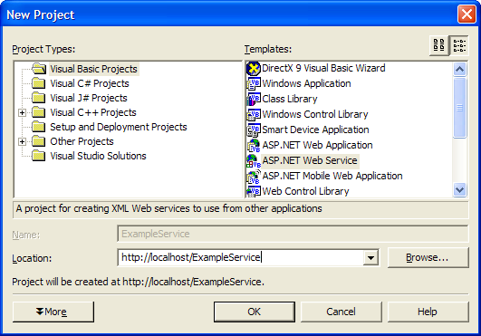 Figure 4: Creating a new Web Service project in Visual Studio .NET.