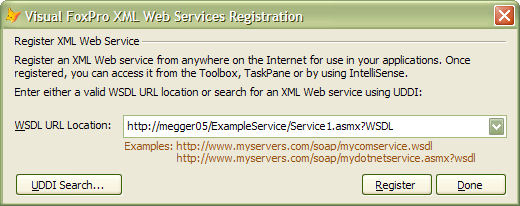 Figure 6: Adding a Web service reference using the Visual FoxPro 9 Task Pane.