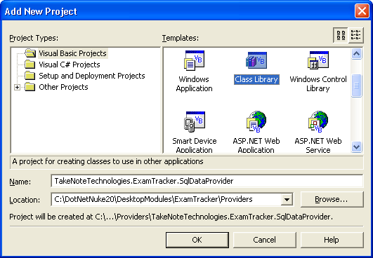 Figure 11: The SqlDataProvider project created to store the SqlDataProvider class.