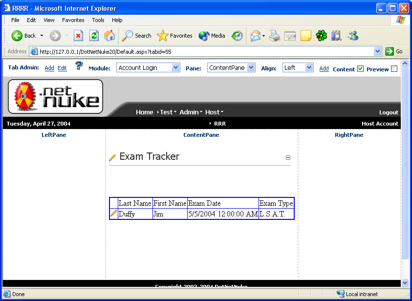 Figure 14: The ExamTracker module in use displaying an exam record.