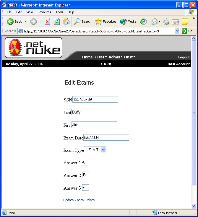 Figure 15: The ExamTracker module in use editing an existing an exam record.
