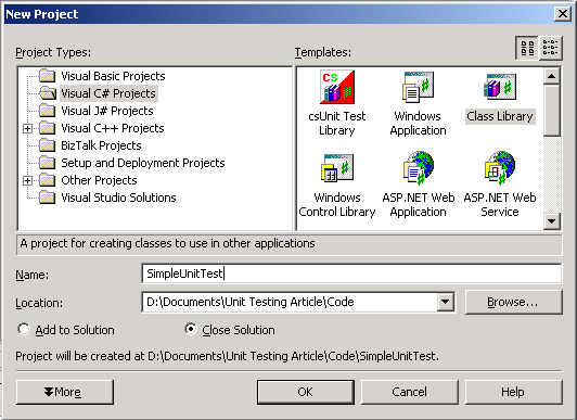 Figure 1: The testing framework is available as a new project.