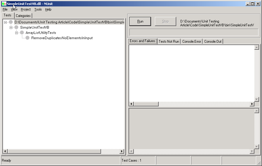 Figure 2: Looking at SimpleUnitTest from within the NUnit GUI.