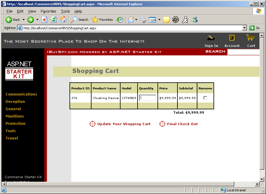 Figure 7: The Commerce Starter Kit is used to demonstrate how to build online store front Web sites.