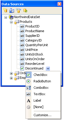 Figure 1: Selecting Customize from the Data Sources Window.