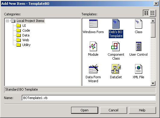 Figure 1: The template appears in the Add New Item dialog box.