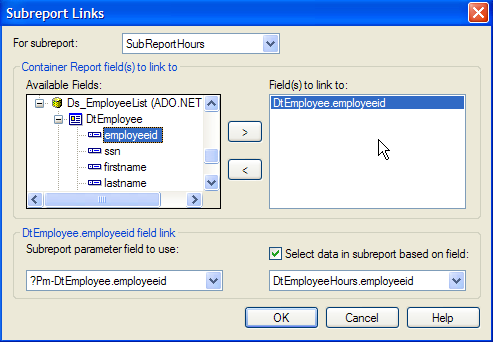Figure 7: Establishing subreport links is easy with this dialog box.