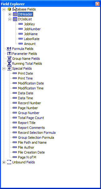 Figure 5: The Crystal Reports Field Explorer is a useful tool.