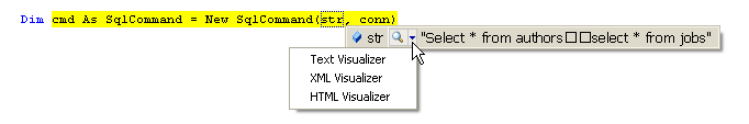 Figure 1: You can access debugger visualizers from a drop down in the datatips. Here is a debugger visualizer for an object.