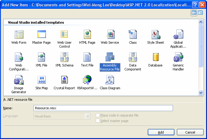 Figure 10: Adding a resource file to the project.