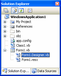 Figure 2: The designer generated code of a Windows Form saved in a separate file.