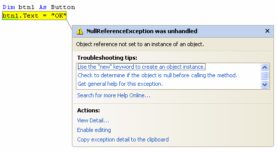 Figure 9: The Exception Assistant in action.