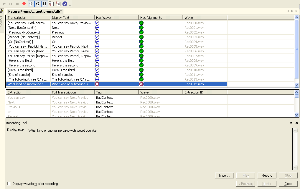 Figure 8: Editing the prompts database within Visual Studio 2003.