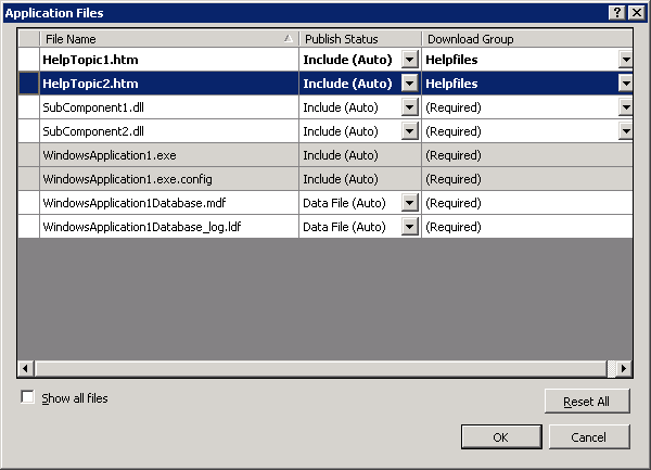 Figure 10: The Application Files dialog box lists the files described in the application manifest.