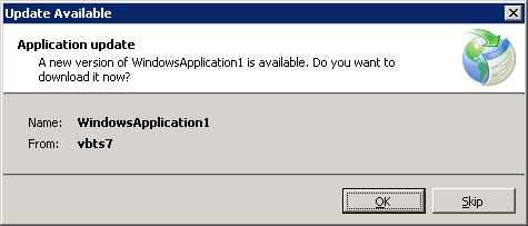 Figure 5: Users have the ability to defer optional updates to a ClickOnce application. This dialog will not appear when an update is required.